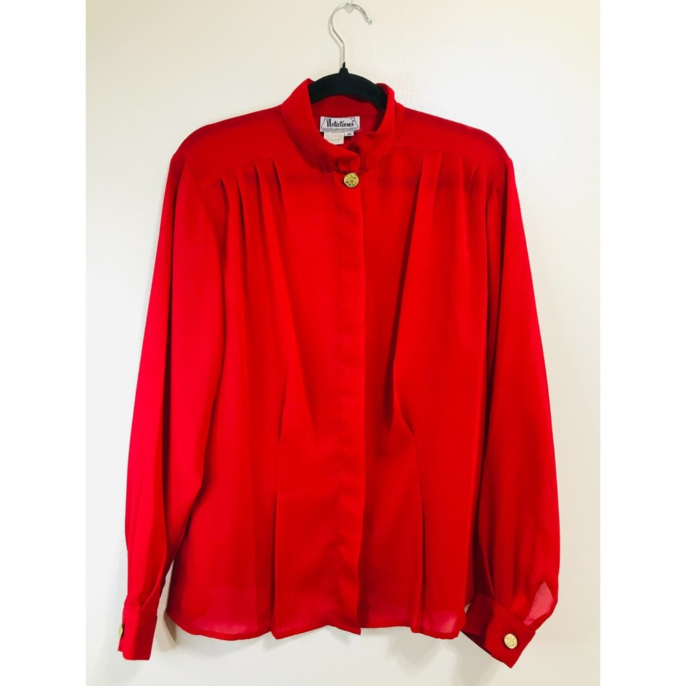 Notations High Neck, Long Sleeve, Tailored Semi-Sheer Career Blouse, Size 10